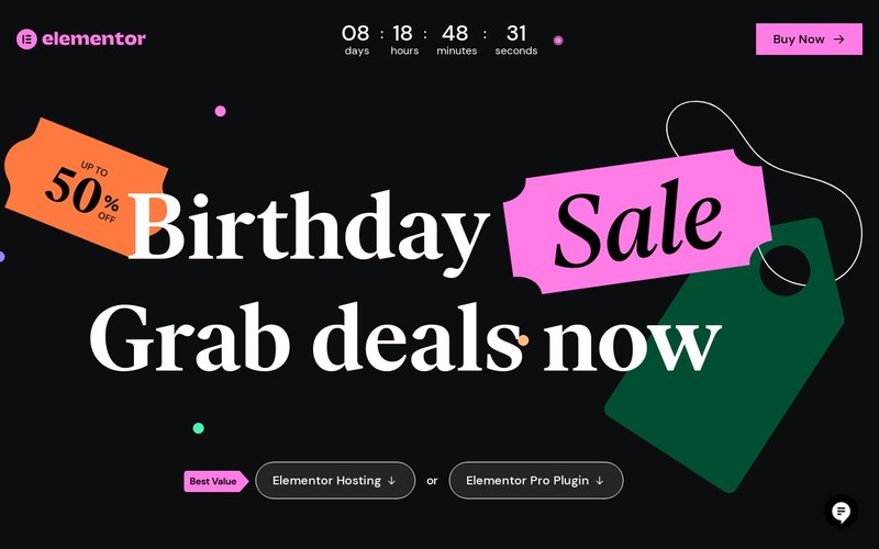 Elementor Birthday Sale promotional image